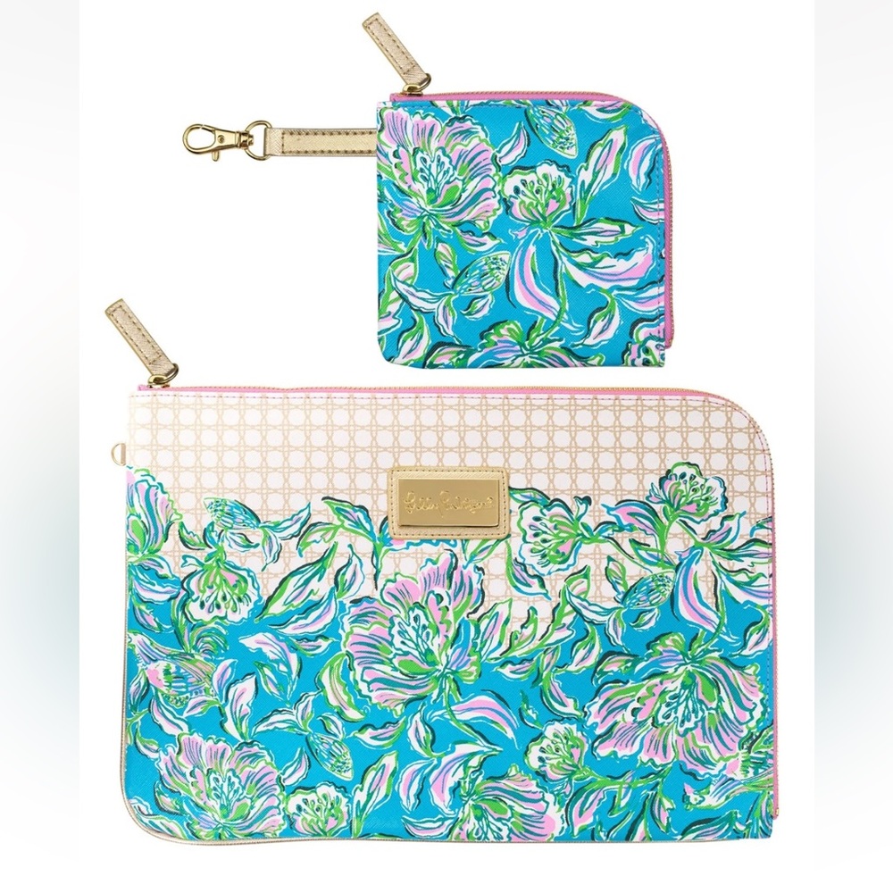 Lilly Pulitzer Blue and Pink Floral Laptop Sleeve & Inner Detachable Pouch